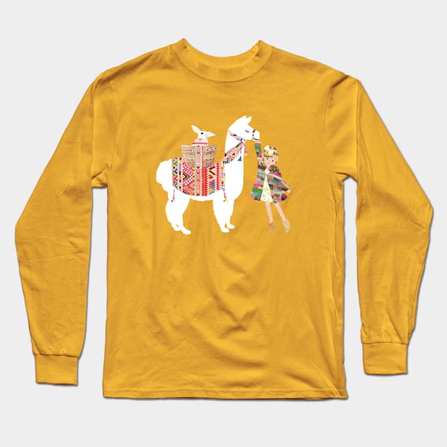 Girl with Lama Long Sleeve T-Shirt by GreenNest